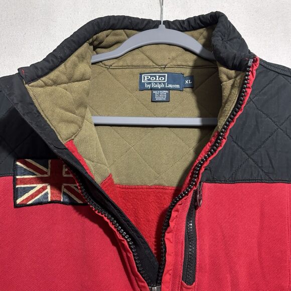 Polo Ralph Lauren Pullover Mens XL Moto Racing Red 1/4 Zip Union Jack British - Picture 7 of 15